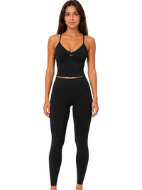 Ninety Nine black Tempo set featuring a sculpting tank top and high-waisted leggings in buttery soft stretch fabric.