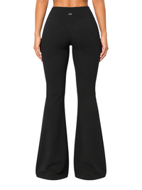 Ninety Nine black high-waisted flare leggings with a fitted silhouette and stretch nylon-spandex fabric